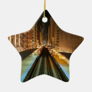 Chicago 'L' Station at Night Ceramic Ornament