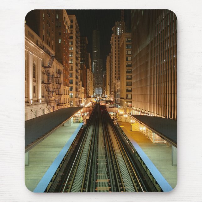 Chicago 'L' Station at Night Mouse Pad (Front)