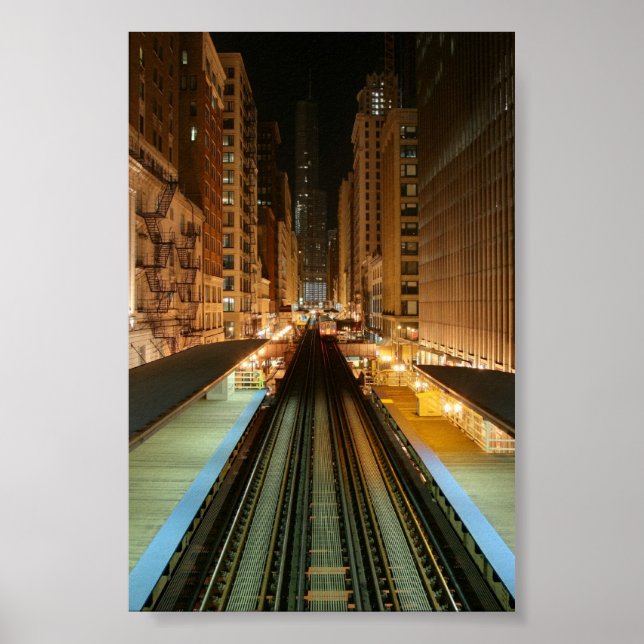 Chicago 'L' Station at Night Poster (Front)