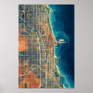 Chicago Lakefront Aerial City Map Wall Art