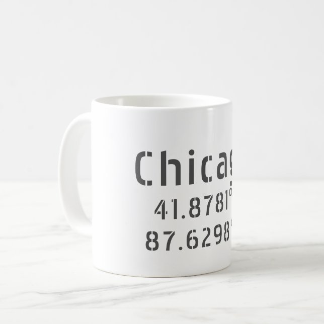 Chicago Latitude & Longitude Coffee Mug (Front Left)