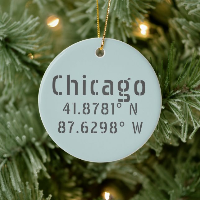 Chicago Latitude Longitude Personalised Ceramic Ornament (Tree)