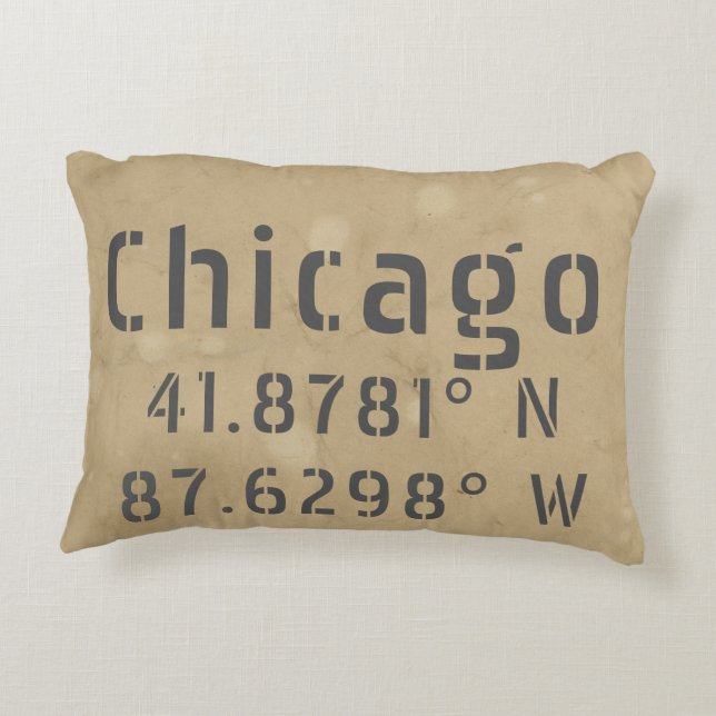 Chicago Latitude Longitude  Uban Decorative Cushion (Back)