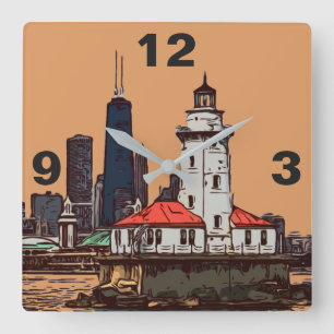 CHICAGO LIGHTHOUSE SQUARE WALL CLOCK