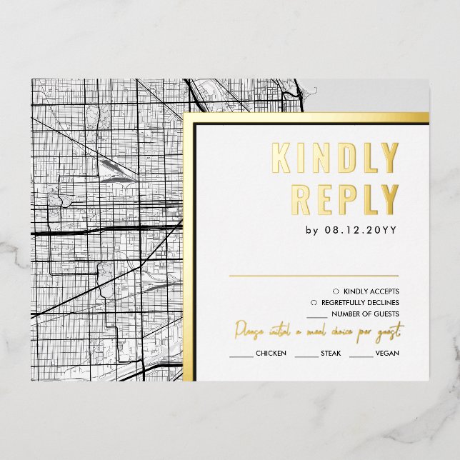 Chicago Love Locator | RSVP Reply  Foil Invitation Postcard (Front)