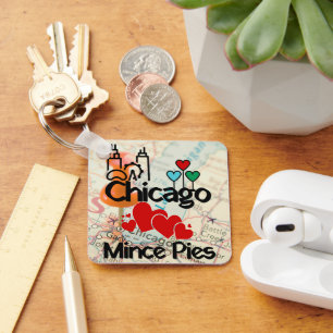 Chicago Loves Mince Pies Cityscape Key Ring