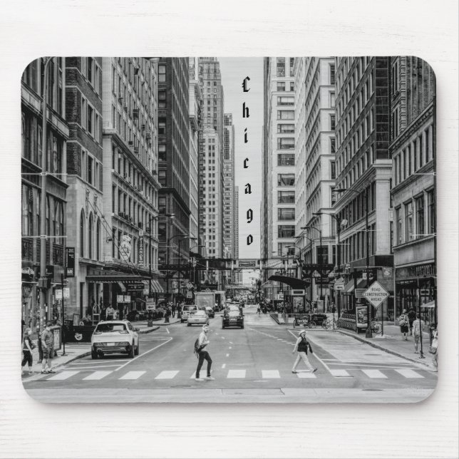 Chicago Madison Street Grayscale Mouse Pad (Front)