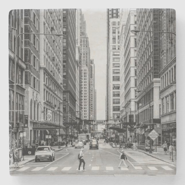 Chicago Madison Street Grayscale Stone Coaster (Front)