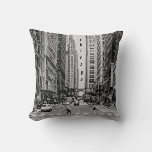 Chicago Madison Street Grayscale Throw Pillow