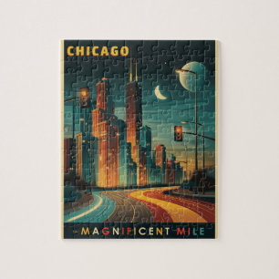 Chicago Magnificent Mile Vintage Jigsaw Puzzle
