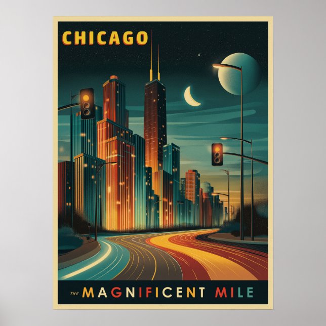 Chicago Magnificent Mile Vintage Poster (Front)
