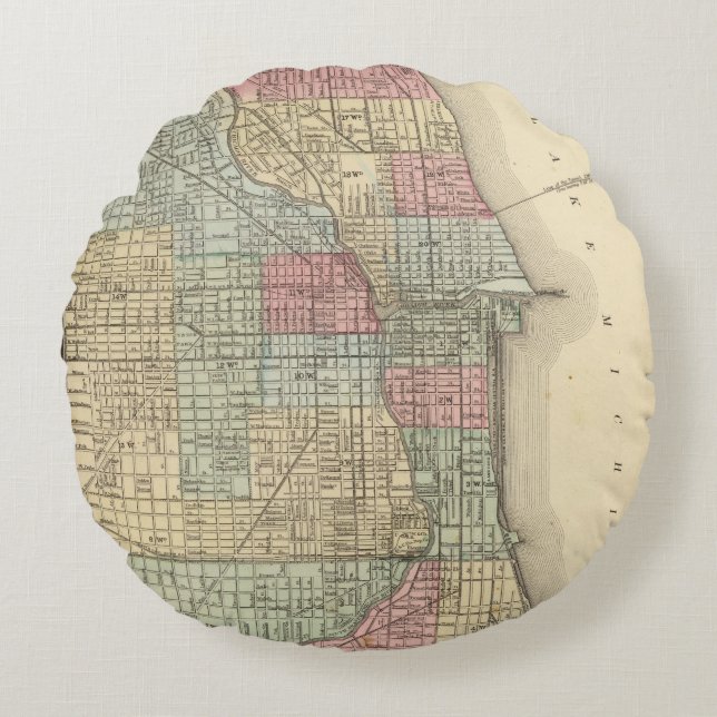 Chicago Map by Mitchell Round Cushion (Front)