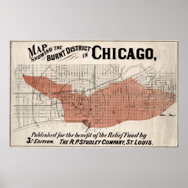 Chicago Map from 1871 after fire Restored Poster (Front)