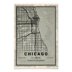 chicago map print poster canvas   illinois