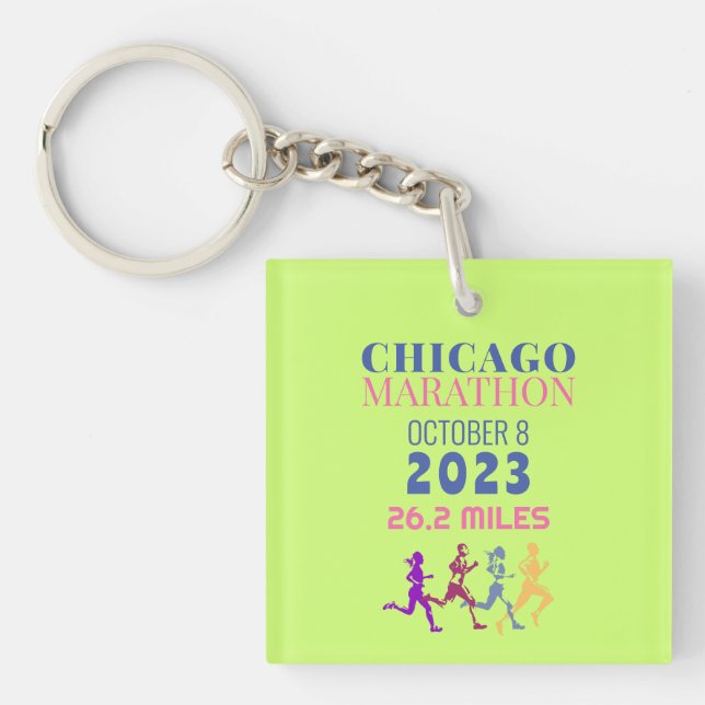 Chicago Marathon 2023 Green Custom Text  Key Ring (Front)