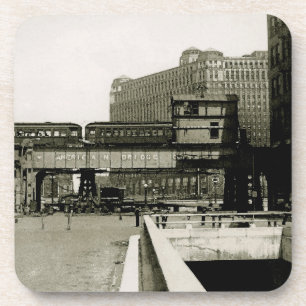 CHICAGO MERCHANDISE MART TROLLEY TRAIN WATERCOLOR COASTER