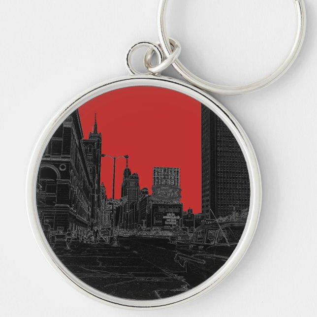 Chicago Michigan Avenue 1960's Glowing Edges Black Key Ring (Front)