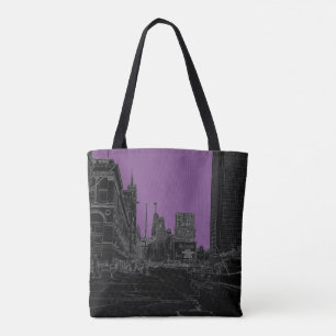 Chicago Michigan Avenue 1960's Glowing Edges Black Tote Bag