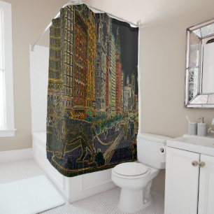 Chicago Michigan Avenue Art Institute Lions Neon Shower Curtain