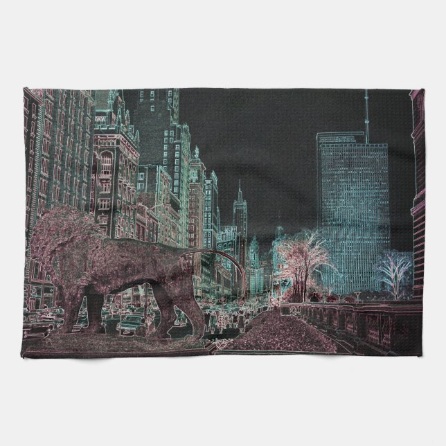 CHICAGO MICHIGAN AVENUE @ ART MUSEUM 1967 NEON TEA TOWEL (Horizontal)
