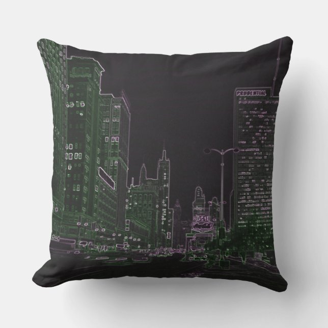 Chicago Michigan Avenue @ Night 1967 Neon Colourfu Outdoor Cushion (Front)
