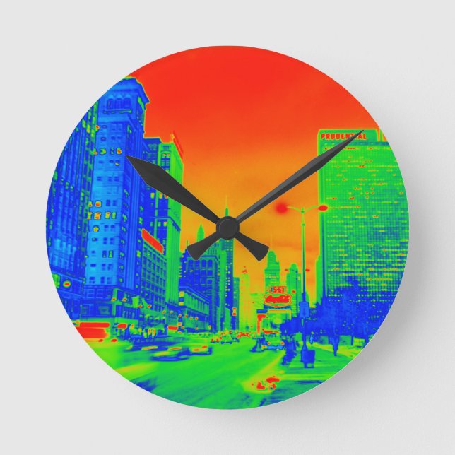 Chicago Michigan Avenue @ Night 1967 Neon Colourfu Round Clock (Front)