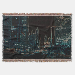 Chicago Michigan Avenue @ Night 1967 Neon Colourfu Throw Blanket