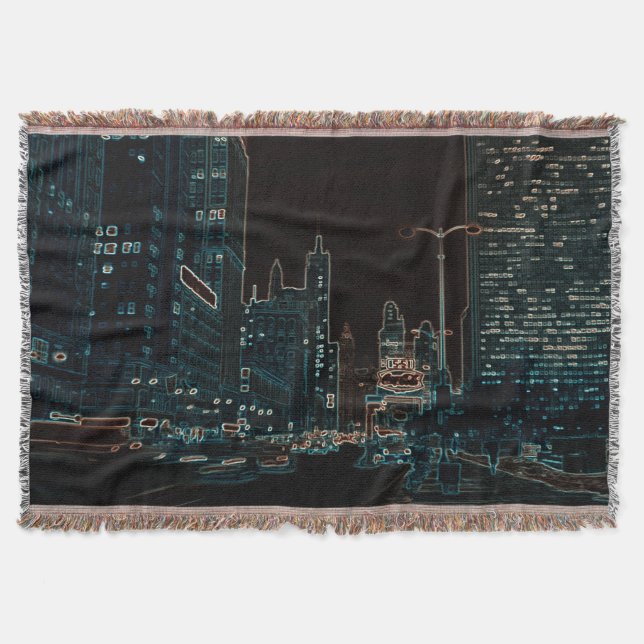 Chicago Michigan Avenue @ Night 1967 Neon Colourfu Throw Blanket (Front)