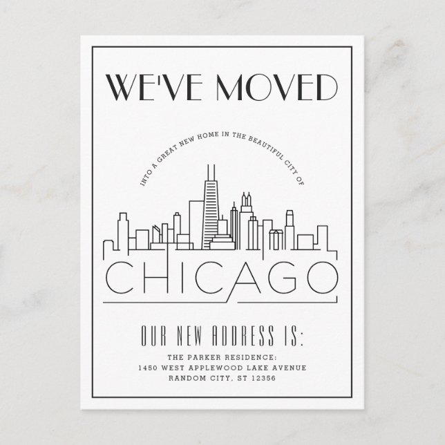 Chicago Modern Deco | Change of Address Announcement Postcard (Front)