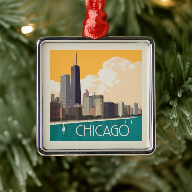 Chicago | Modern Skyline Metal Ornament (Tree)