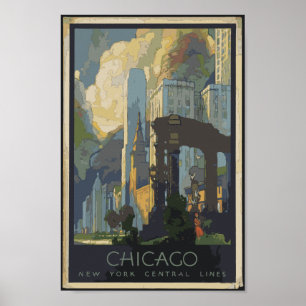 Chicago New York Central Lines Vintage Travel Poster