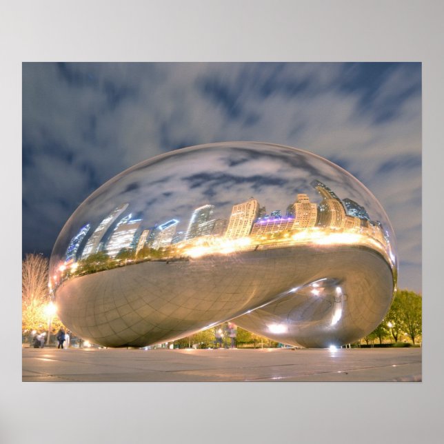 Chicago Night Bean Reflection Poster (Front)