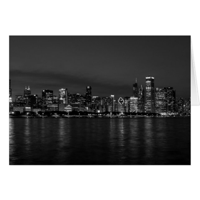 Chicago Night Cityscape Grayscale (Front Horizontal)