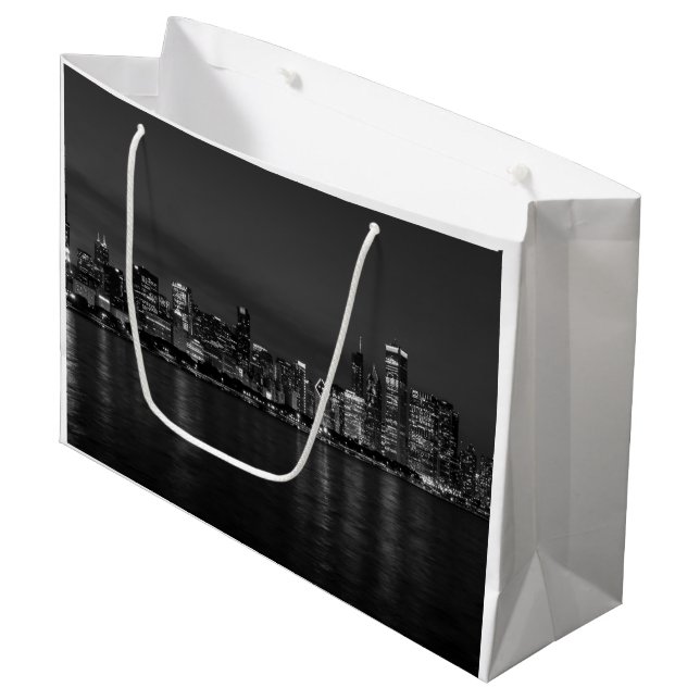 Chicago Night Cityscape Grayscale Large Gift Bag (Front Angled)