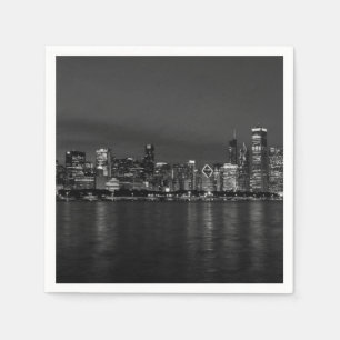 Chicago Night Cityscape Grayscale Napkin