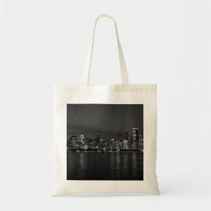 Chicago Night Cityscape Grayscale Tote Bag