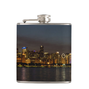 Chicago Night Cityscape Hip Flask