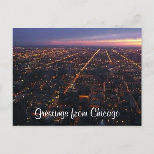 chicago night lights postcard