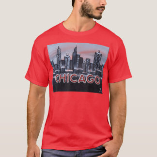 Chicago Night Lights up letters in Red Dusk The Wi T-Shirt