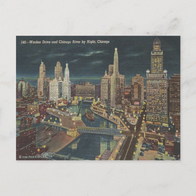Chicago Night Skyline Postcard (Front)
