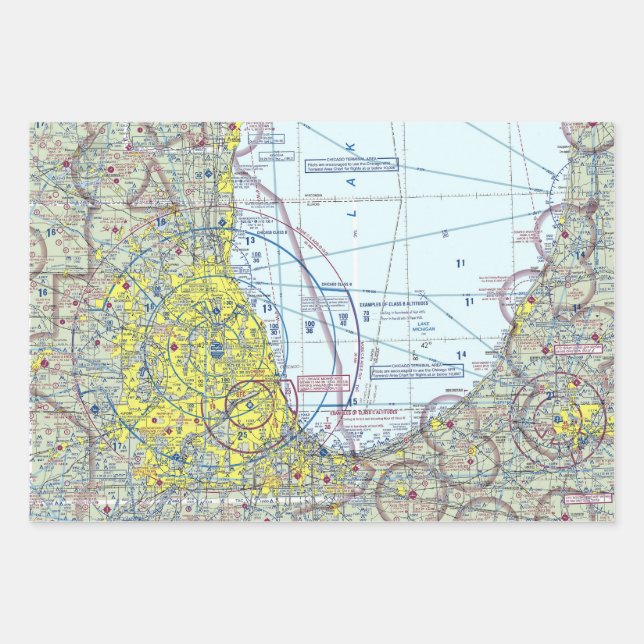 Chicago O'Hare Aeronautical Chart Wrapping Paper Sheet (Front 3)