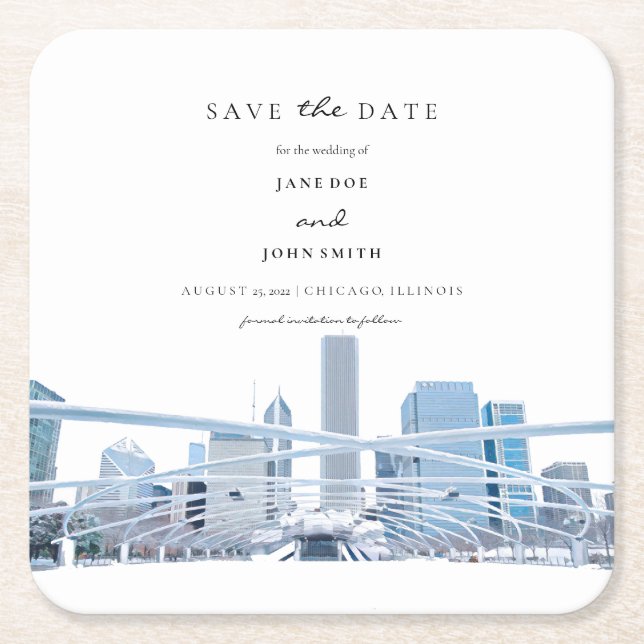 Chicago Paper Coaster Save the Date (Front)