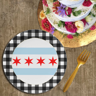 Chicago Plate, buffalo plaid USA & Chicago Flag Paper Plate