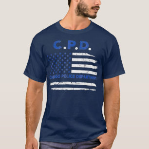 Chicago Police Officer American Flag Thin Blue T-Shirt