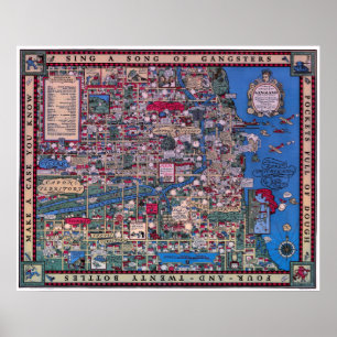 CHICAGO PROHIBITION GANGLAND MAP  1931 POSTER