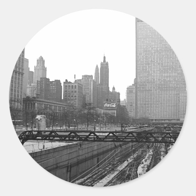 Chicago Rail Yards Michigan Avenue 1960's Photo Classic Round Sticker (Front)