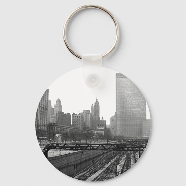 Chicago Rail Yards Michigan Avenue 1960's Photo Key Ring (Front)
