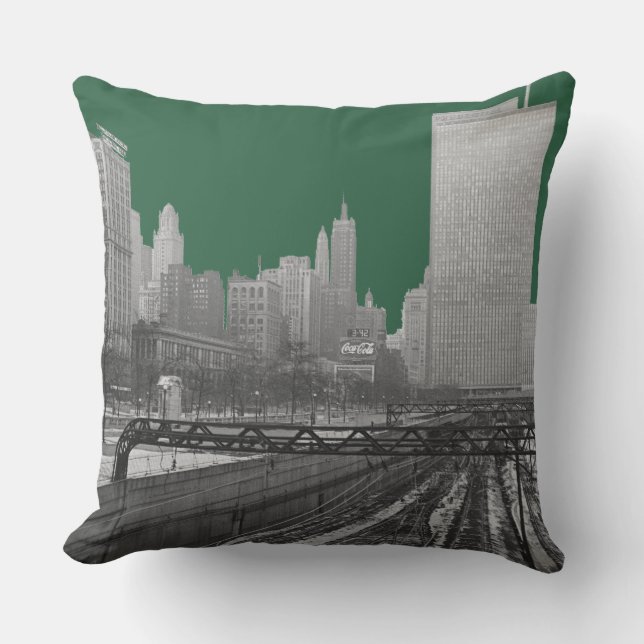 Chicago Rail Yards Railroad Downtown 1960's PHoto Outdoor Cushion (Front)