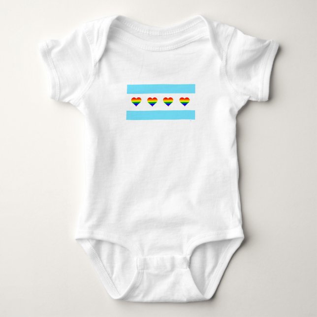 Chicago Rainbow Hearts Flag Baby Bodysuit (Front)