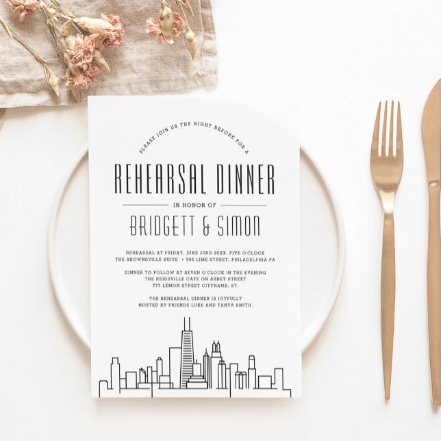 Chicago Rehearsal Dinner | City Skyline  Invitation (Creator Uploaded)